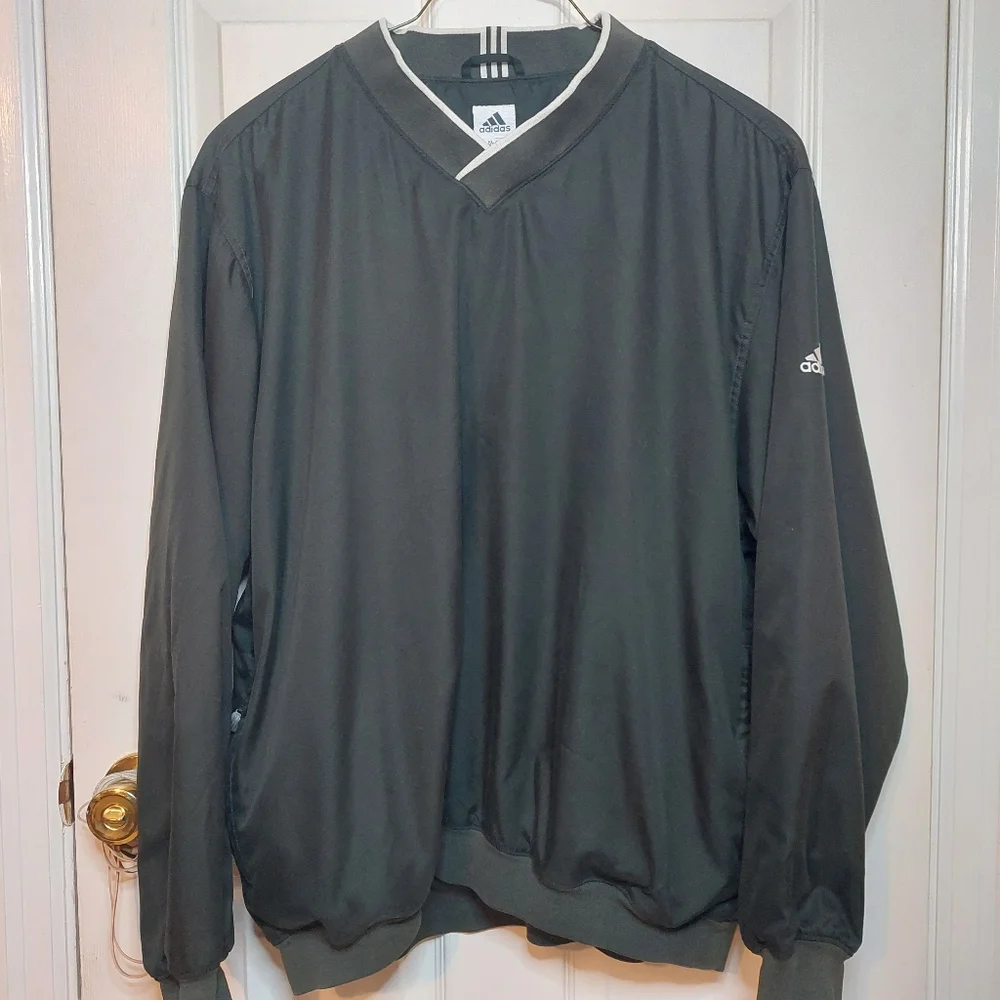 Adidas Green Windbreaker Track Jacket Pullover V Neck Climaproof Athletic Sz XL - Picture 1 of 11